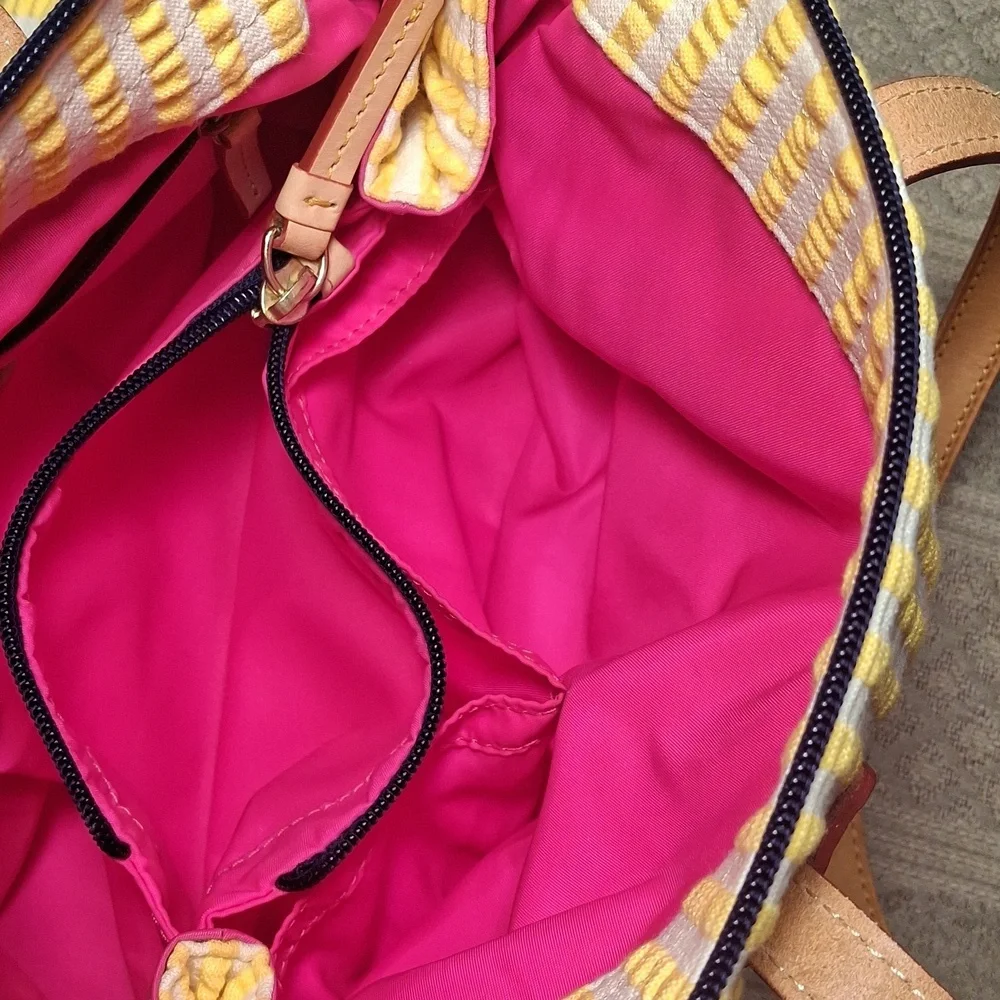 Dooney & Bourke Yellow Seersucker & Leather Hobo Bag